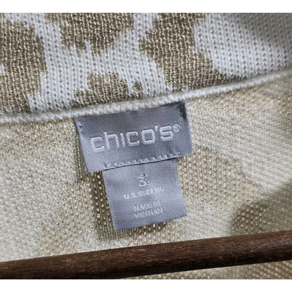 Chicos Cardigan Womens 3 XL Tan Brown White Sweater Neutral Pattern Long Topper - Picture 3 of 14